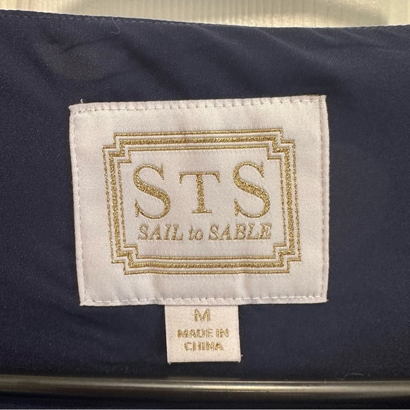 Sail to Sable Navy Polka Dot Ruffle Sleeve Blouse Size Medium - Picture 4 of 6